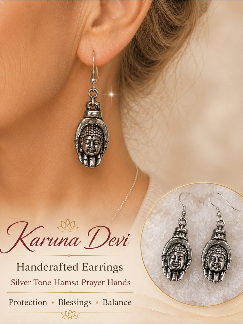 $7 or 2 for $10, Buddha in Hamsa Hand Drop Earrings